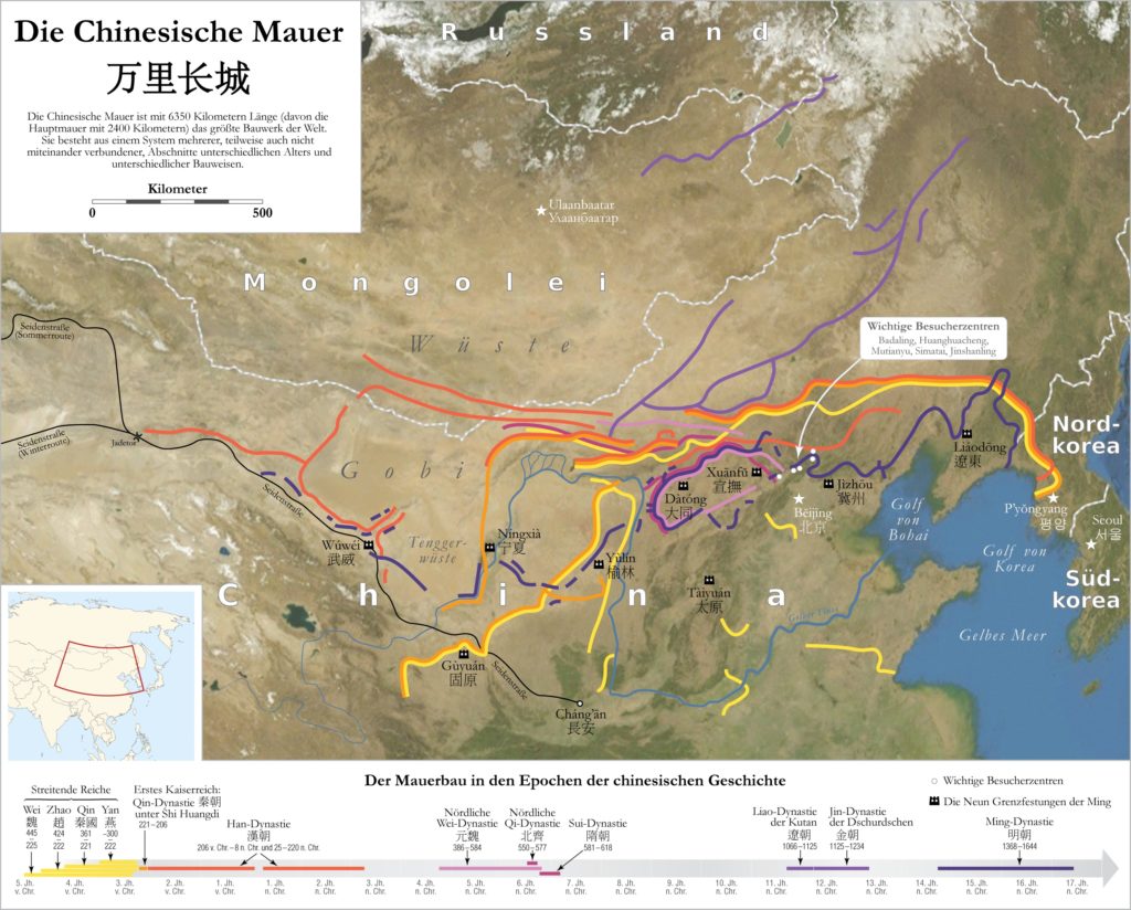 Chinesische Mauer, einzelne Systeme, Abschnitte