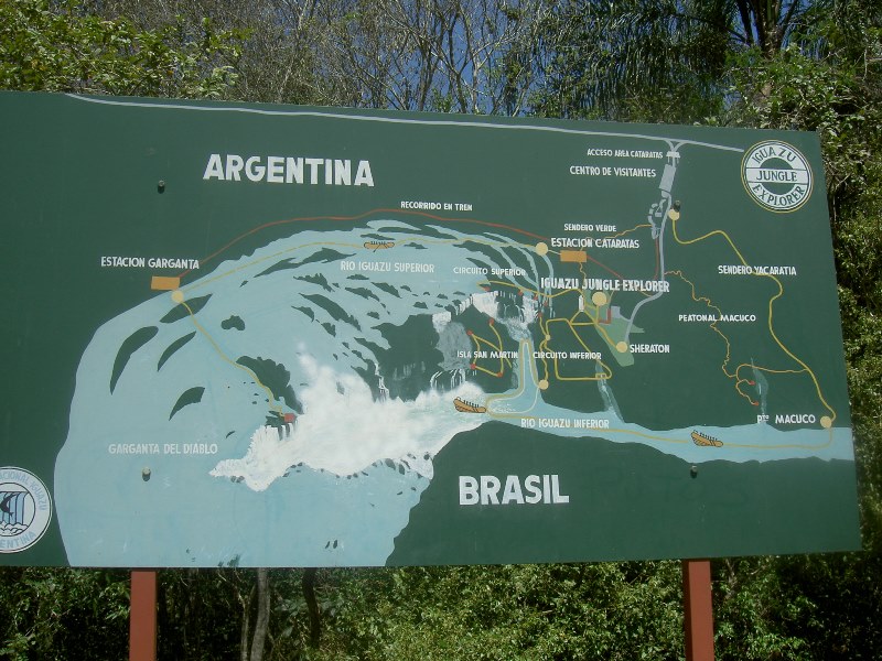 Karte, Landkarte Wasserfälle Iguazu, Argentinien und Brasilien