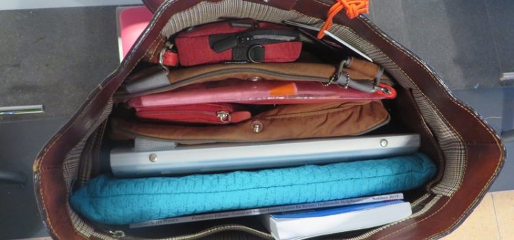 Handgepäck: das Gesamtgewicht Handtasche von innen Flugreise