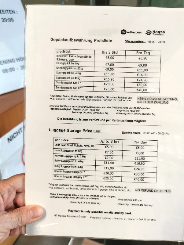 Preise Gepäckaufbewahrung Hamburg Airport