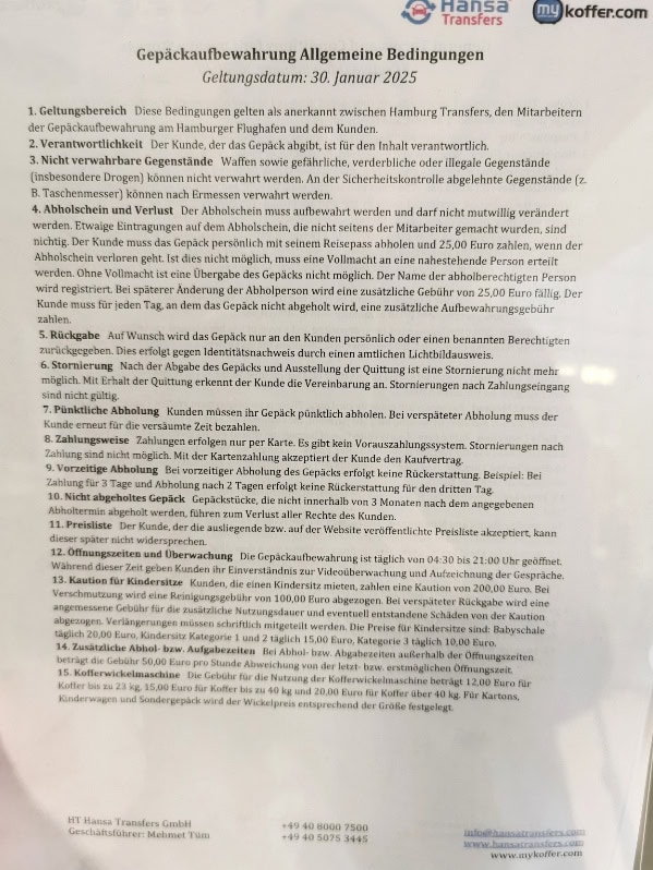 AGB Gepäckaufbewahrung Hamburg Airport